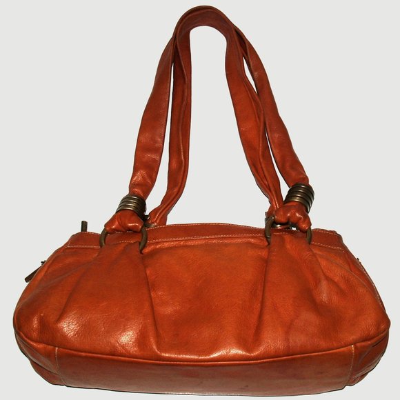 AVORIO - VERA PELLE - Orange Leather Shoulder Satchel - Made in Italy - Picture 7 of 13